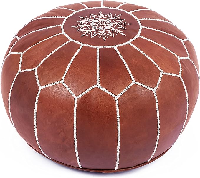 Marrakesh Gallery Genuine Leather Round Pouf Unstuffed by MarrakeshGallery