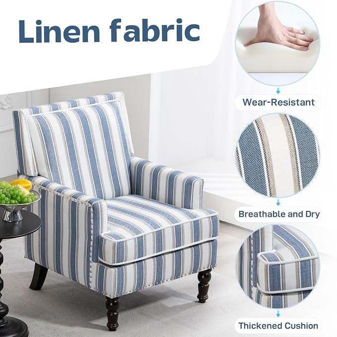 Blue Striped Accent Chair for Living Room Bedroom - Image 8
