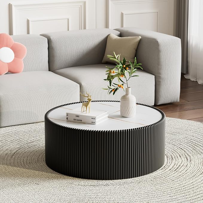 SSLine Round Drum Coffee Table Set of 2 Modern Sintered Stone Top Nesting - Image 6
