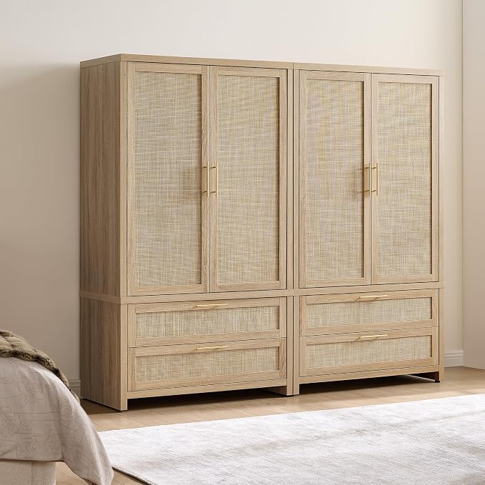 SICOTAS Armoire Wardrobe Closet, Larger Rattan Armoires Wardrobe Cabinet - Image 6