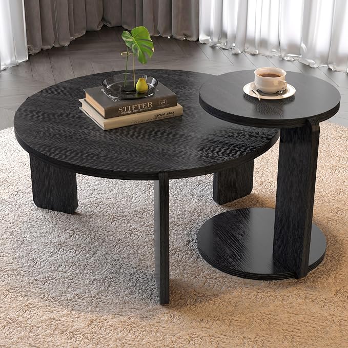 GDFStudio Round Nesting Coffee Table Set of 2, Modern Wooden Accent Side Table by GDFStudio