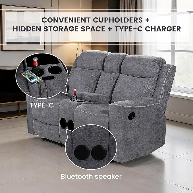 Betsy Furniture Soft Microfiber Manual Reclining Sofa Set, Sofa w/Dropdown Table - Image 5
