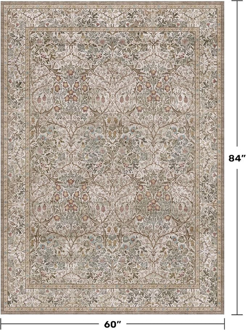 5x7 Washable Moss Green Oriental Area Rug - Image 2