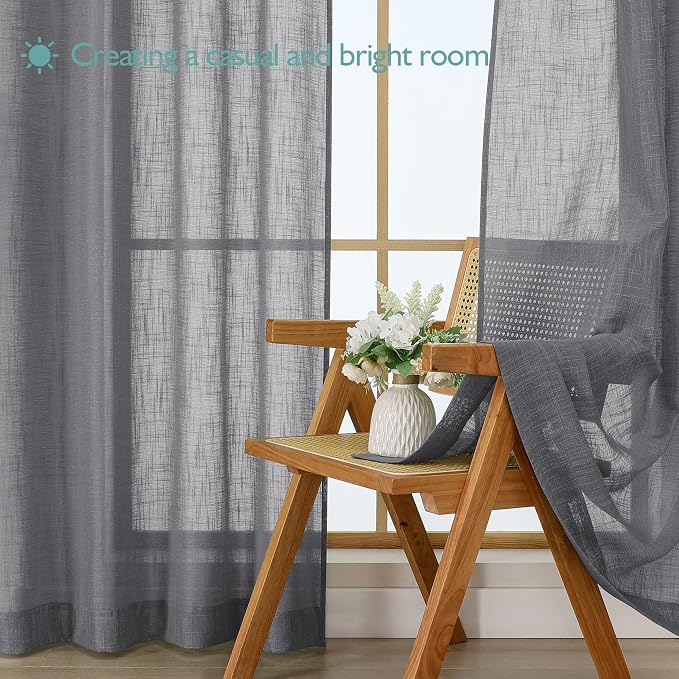 Chyhomenyc Charcoal Grey Semi Sheer Curtains 36 Inch Length, Light Filtering - Image 7