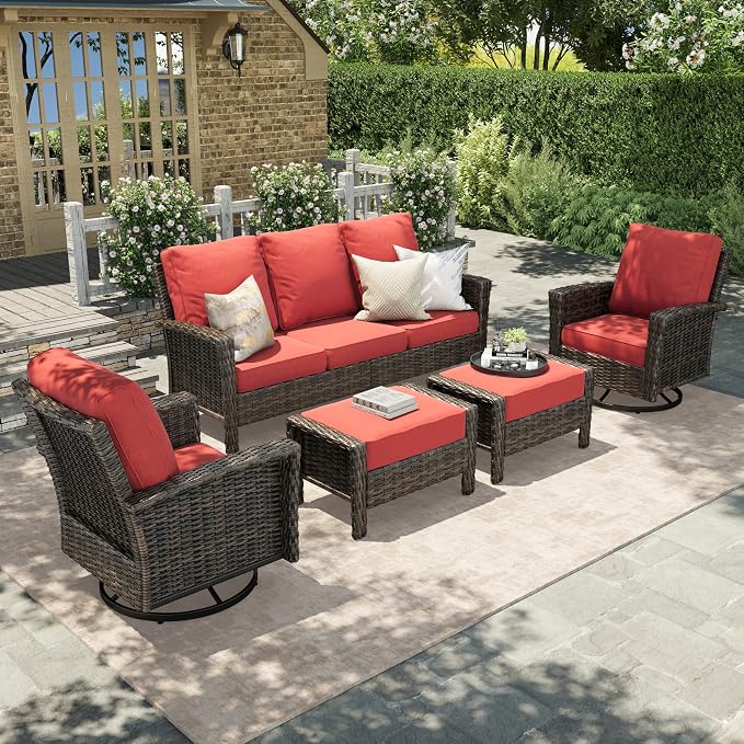 HERA'S HOUSE High Back Swivel Patio Furniture Set by HERASHOUSE