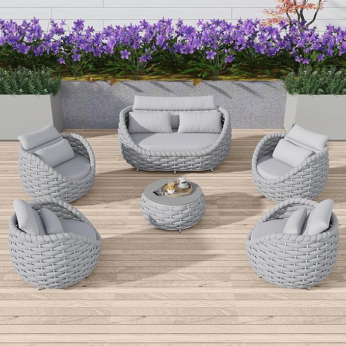 TWT 6-Piece Aluminum Patio Furniture Set, Olefin Rope Modern Outdoor by TWT