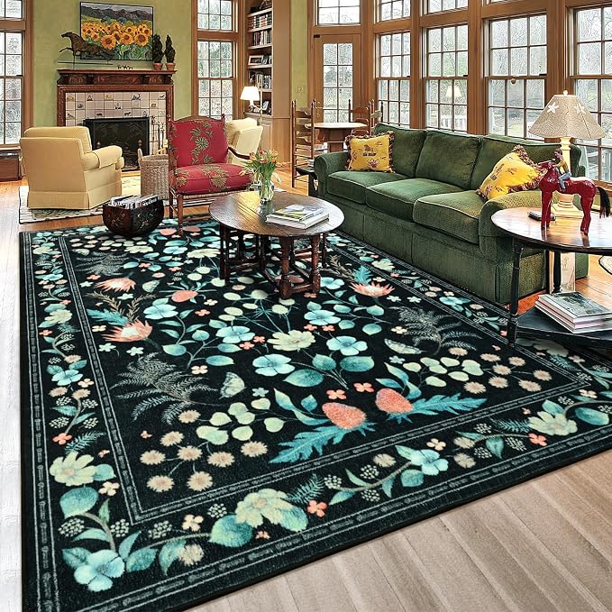 Area Rugs for Living Room, Washable 5x7 Vintage Rug for Bedroom, Non-Slip by Rtizon
