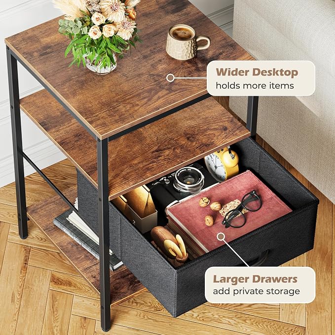 SUPERJARE Night Stand with Charger Station, 27.7 Inch Tall Nightstand with - Image 7