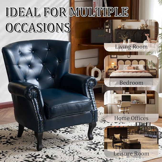 Modern Accent Chair Set of 2, Mid-Century PU Leather Armchair - Image 7