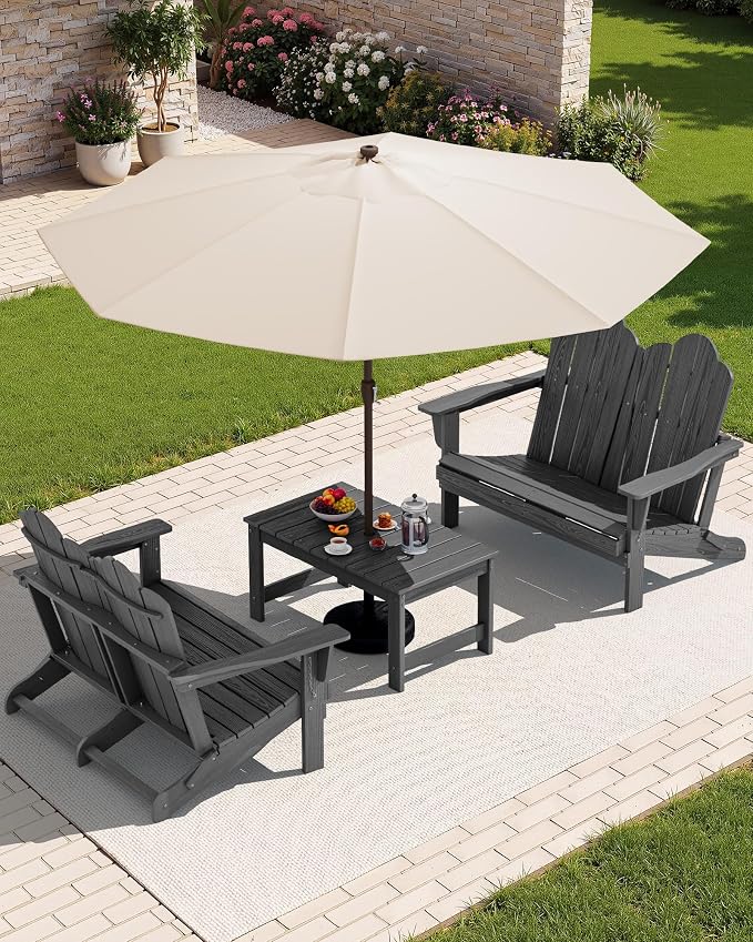 SERWALL Outdoor Patio Adirondack Set, 2 Folding Adirondack Bench & 1 Coffee - Image 10