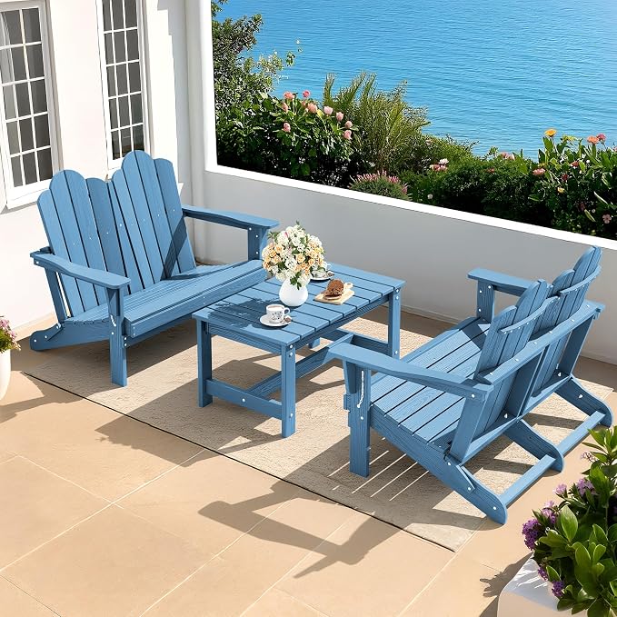 SERWALL Outdoor Folding Adirondack Bench, HDPE All-Weather Adirondack Loveseat - Image 8