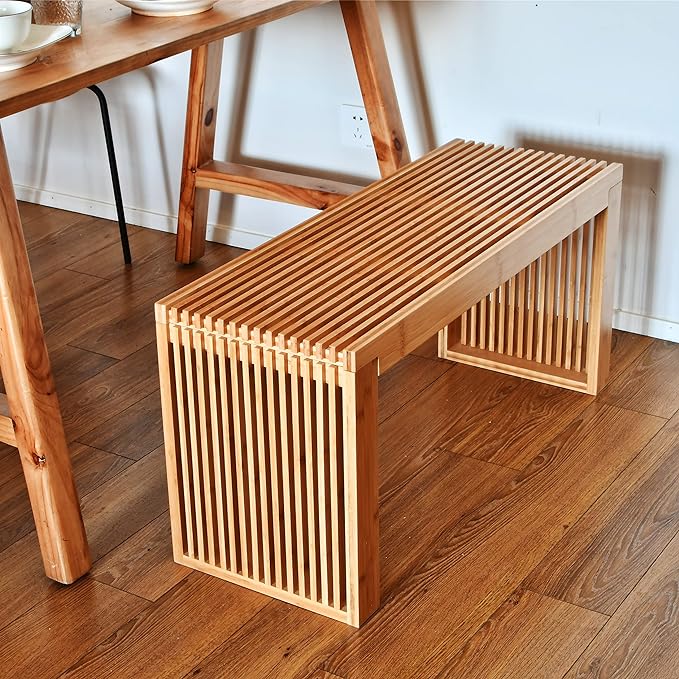 APRTAT Bamboo Dining Bench, 35 inch Farmhouse Decor Indoor Kitchen Table Bench - Image 2