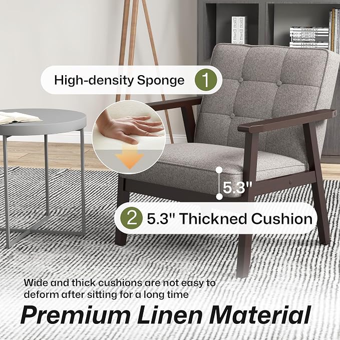 Modern Accent Chair with Arm Rest, Upholstered Linen Fabric Leisure Chair with - Image 6