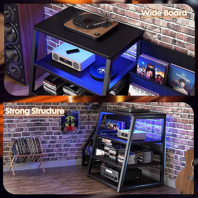 AV Media Stand with Outlets, Stereo Stands and Racks with Vinyl Storage - Image 8