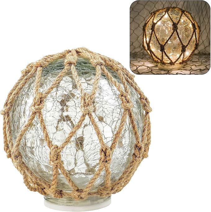SAILINGSTORY Glass Fishing Float Nautical Lamp Coastal Beach Decor Cracked by HOMEDECORSAILINGSTORY