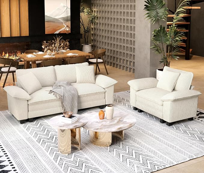 SUNSHINE VALLEY 87.5'' Oversized Loveseat Couch and Chair Set, 3-Seat Corduroy by SUNSHINEVALLEY