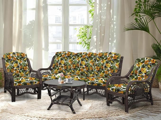 Malibu Lounge Set of 4: 2 Natural Rattan Wicker Chairs, Three-Seater Sofa by Wickerix