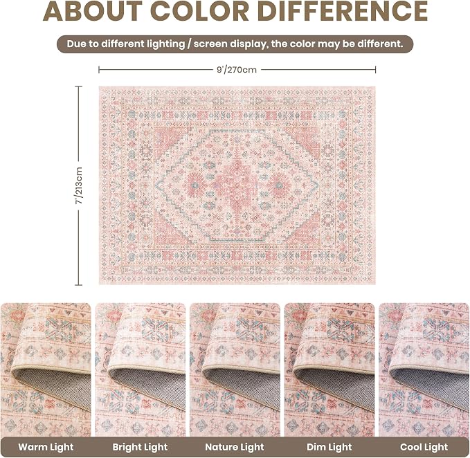 zesthome 7x9 Washable Rugs for Baby Girl, Super Soft Pink Rugs for Nursery Room - Image 2