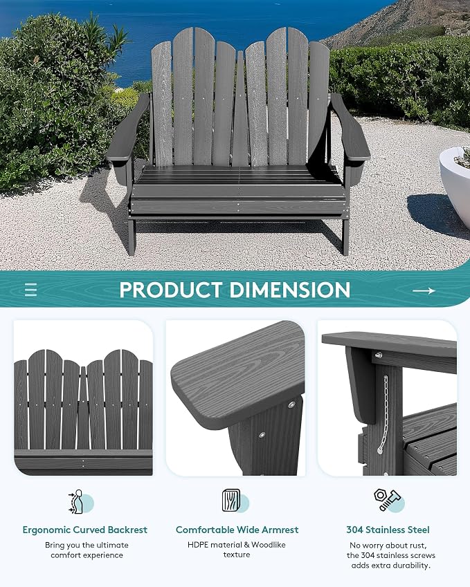 SERWALL 4 Pieces HDPE Patio Adirondack Chair Set, 2 Adirondack Chair - Image 8