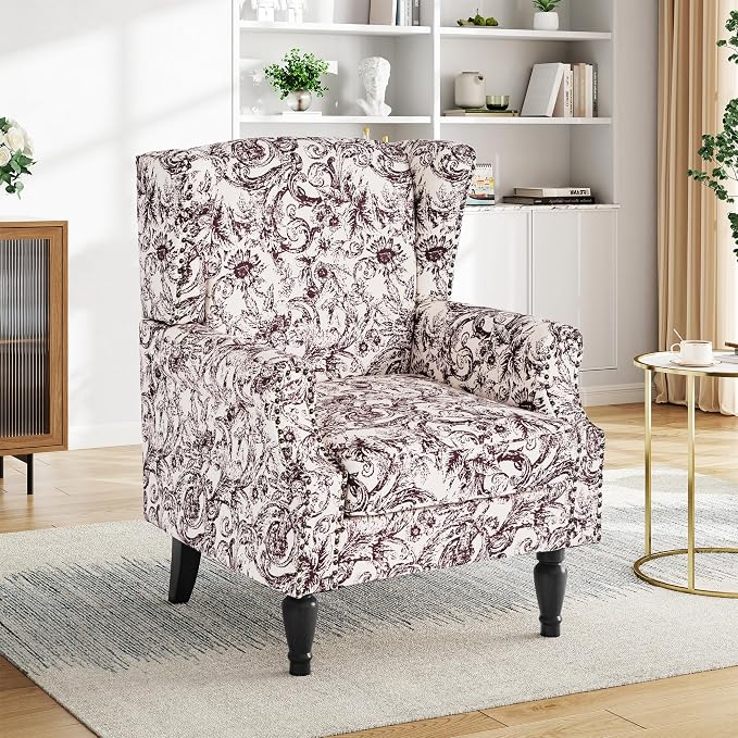 Pia Ricco Set of 2 Floral Accent Chairs, High Back Upholstered Armchairs - Image 5