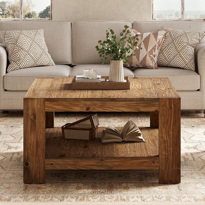 Solid Wood Coffee Table, 31.5" Square Farmhouse Center Table - Image 6