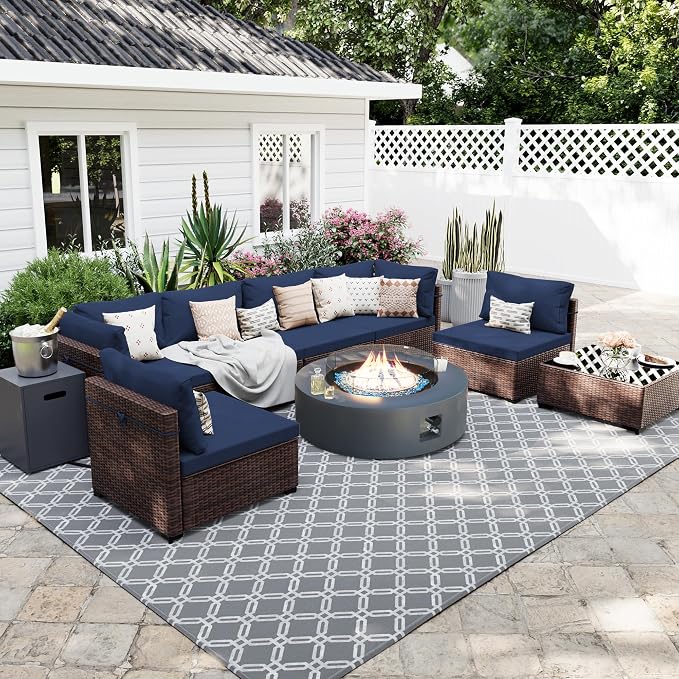 UPHA 9 Pieces Patio Furniture Sets, Wicker Outdoor Sectional Sofa Couch by UPHA