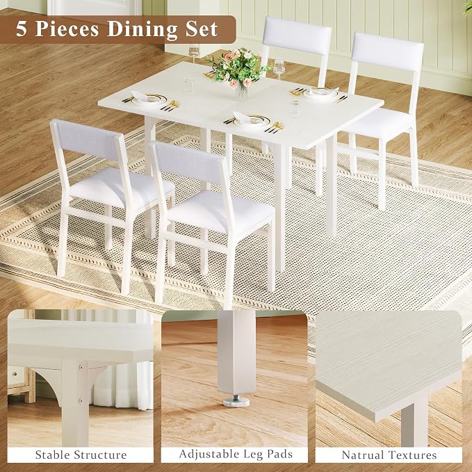 HUAHUU Dining Table Set for 4, Extendable Kitchen Table Cushion Chairs Set of 4 - Image 7