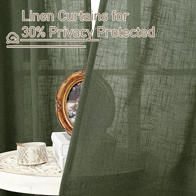 LAMIT Linen Curtains 60 Inch Length 2 Panels, Light Filtering Panels Back Tab - Image 5