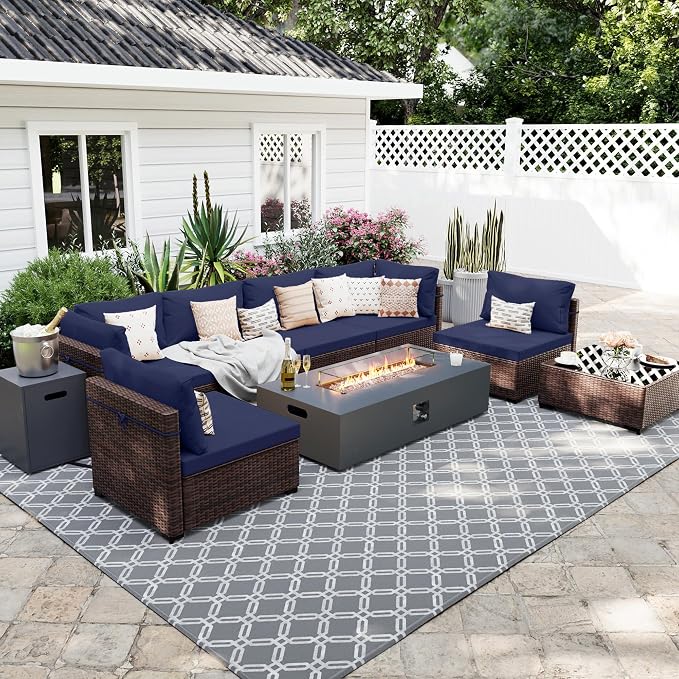 UPHA 9 Pieces Patio Furniture Sets, Wicker Outdoor Sectional Sofa Couch by UPHA