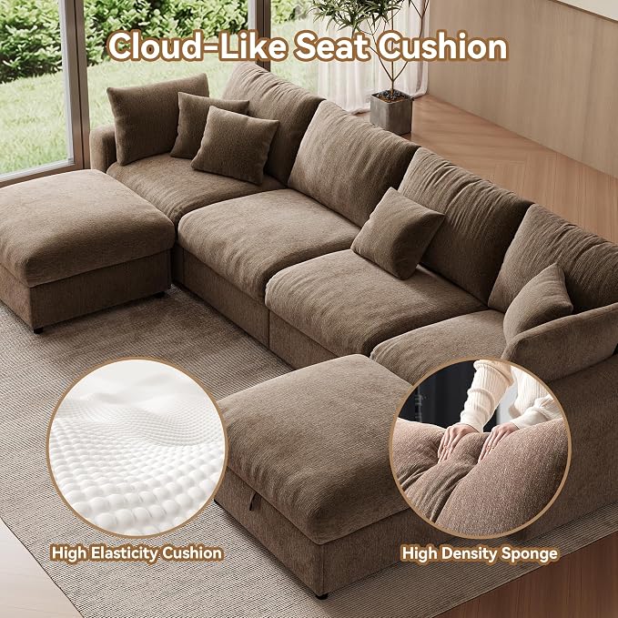 WorthFurni 140” Oversized Cloud Sectional Couches - Image 5