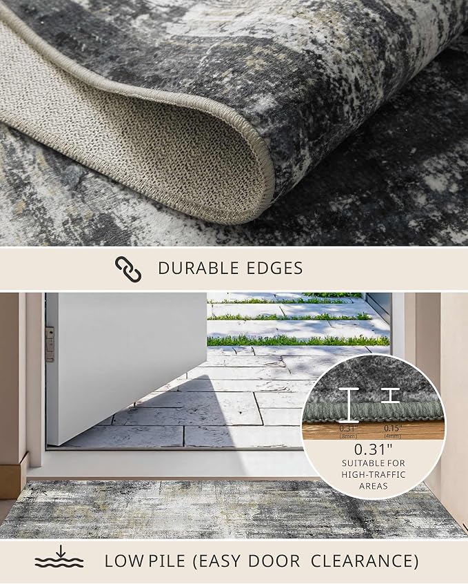 Latte&Fog 5x7 Area Rugs for Living Room Bedroom, Boho Non Slip Low Pile Carpet - Image 5