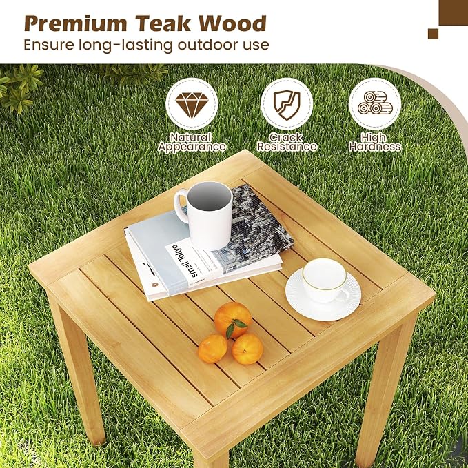 Tangkula 2 Pieces Patio Nesting Table, Teak Wood Outdoor Space Saving Design - Image 6