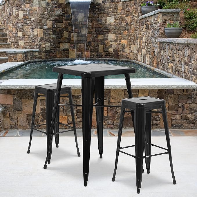 Flash Furniture Lily 4 Pack Commercial Grade 30" High Backless Black Metal - Image 2