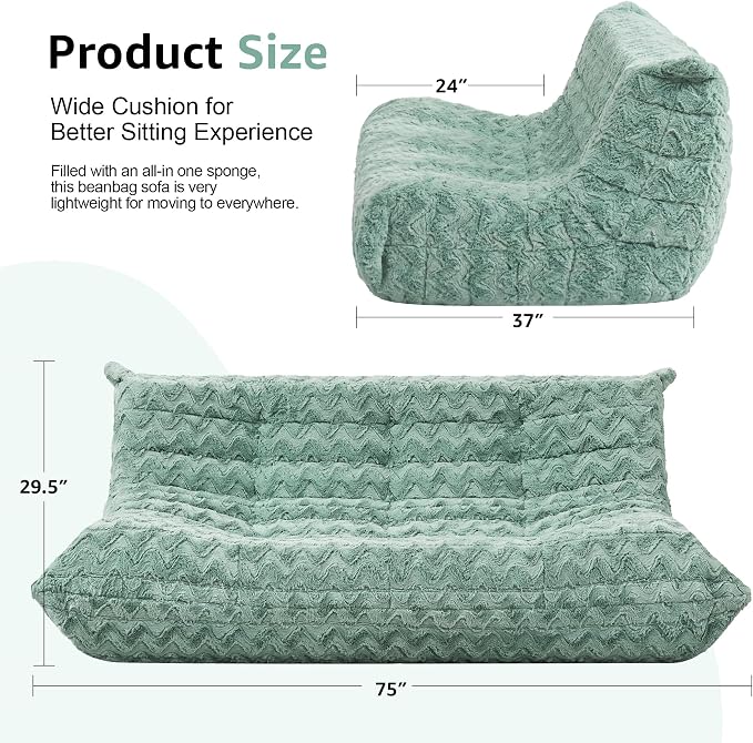 Bean Bag Chairs for Adults Giant Bean Bag Chair Memory Foam BeanBag Chair Bean - Image 2