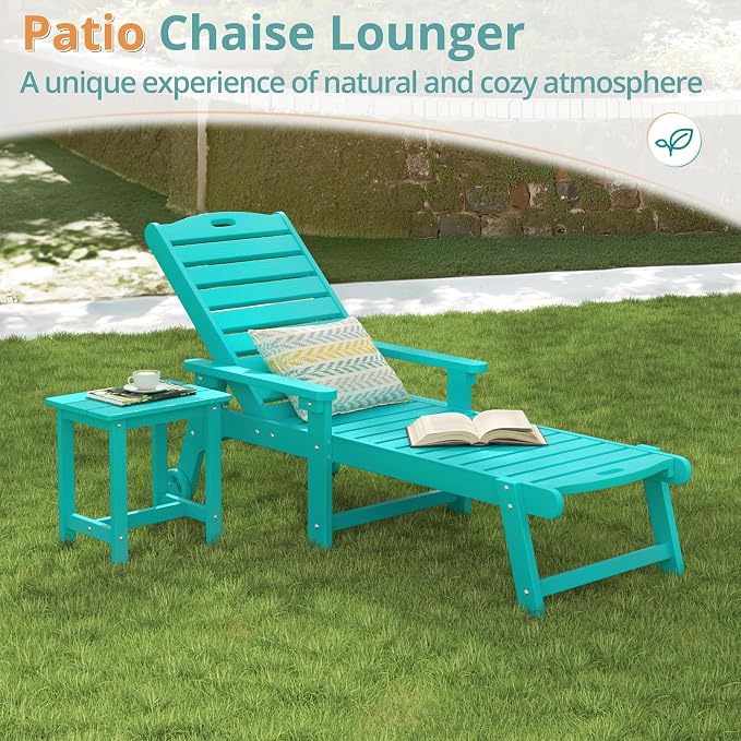 LUE BONA Lounge Chair Outdoor Set of 4, HDPS Chaise Lounge Outdoor - Image 3