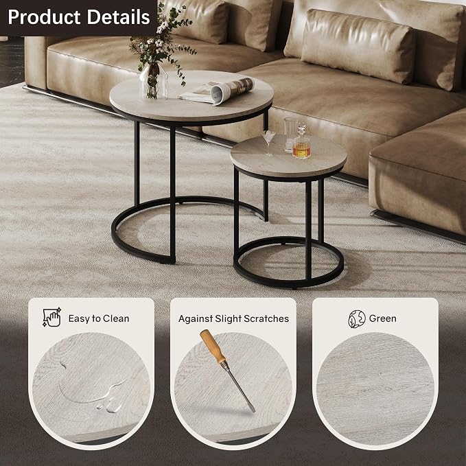 Otterease Nesting Tables Set of 2, Round Coffee Table, Small Nesting Coffee - Image 4