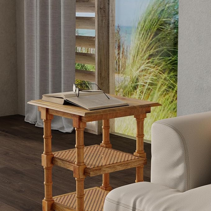 Chesterfield Wood & Cane Accent Table in Brown - Image 2