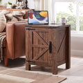 OKD Nightstand w/Charging Station, 18 Inch Farmhouse End Table w/Barn Door and by OKD
