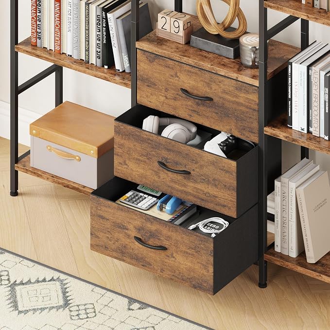 AFLUI Triple Bookshelf with 3 Fabric Drawers, 5-Tier Book Shelf and 10 Display - Image 3
