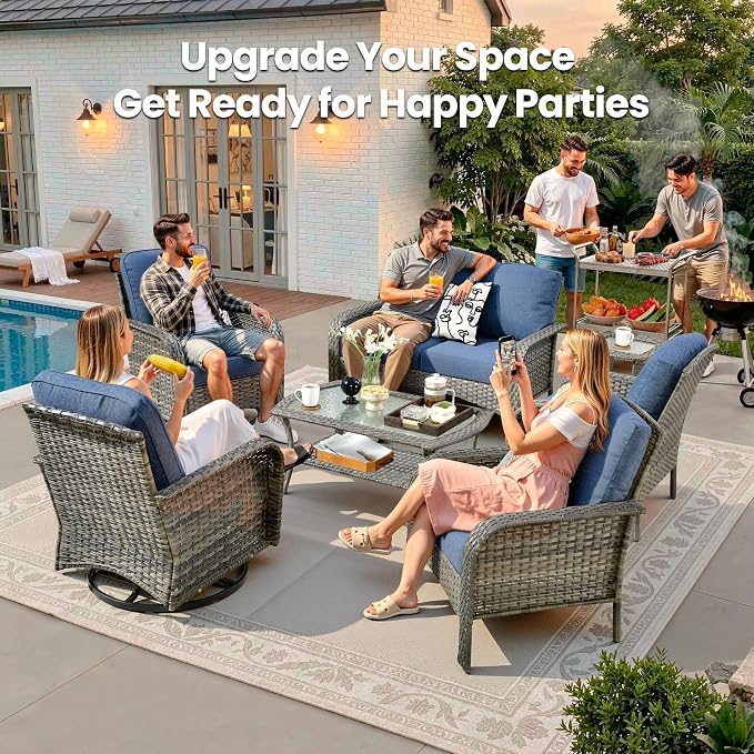 Weaxty 7 Pieces Patio Furniture Set, Wicker Outdoor Swivel Rocking Chairs - Image 9