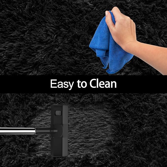 3x10 Bedside Area Rugs for Bedroom Soft Fluffy Shag Black Rug for Hallway - Image 7