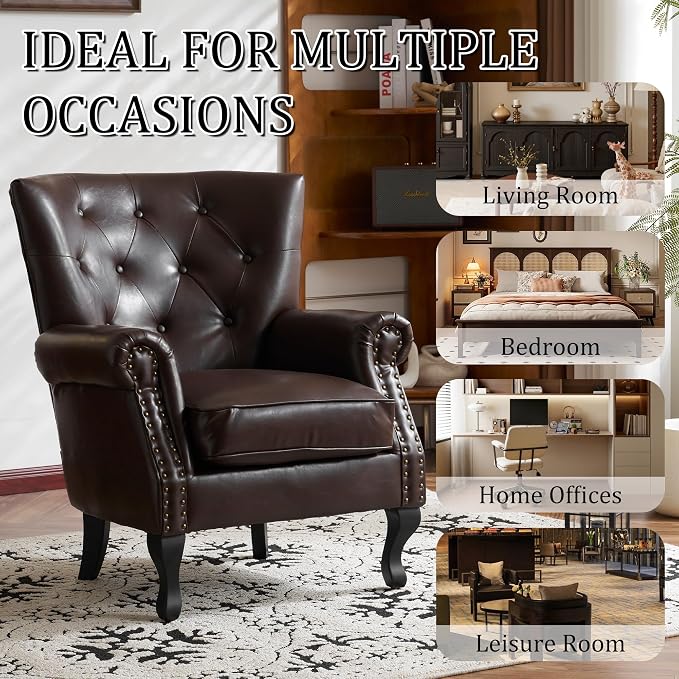 Modern Accent Chair, Mid-Century Faux Leather Armchair - Image 8