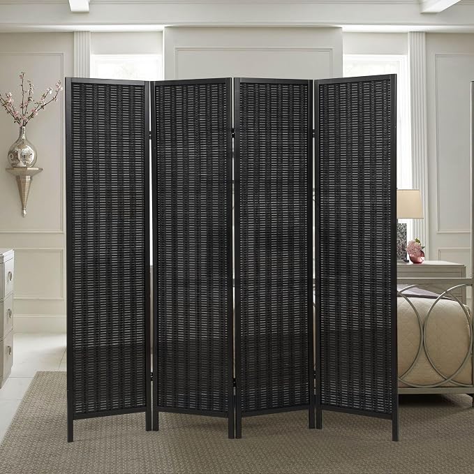 Roundhill Furniture Inkwell 4-Panel Bamboo Room Divider, Folding Portable - Image 2