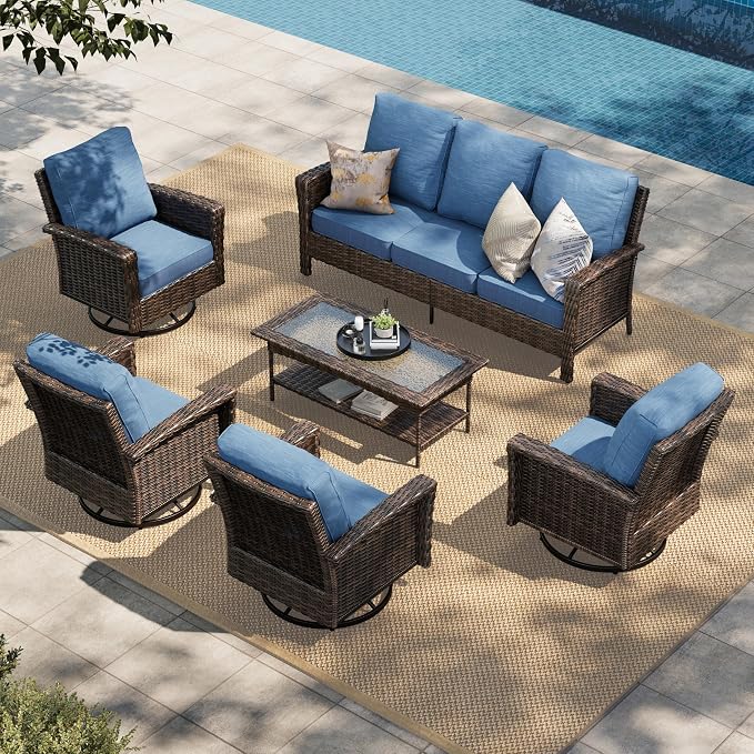 HERA'S HOUSE Patio Furniture Set, 6 Pieces Outdoor Wicker Conversation Sets by HERASHOUSE
