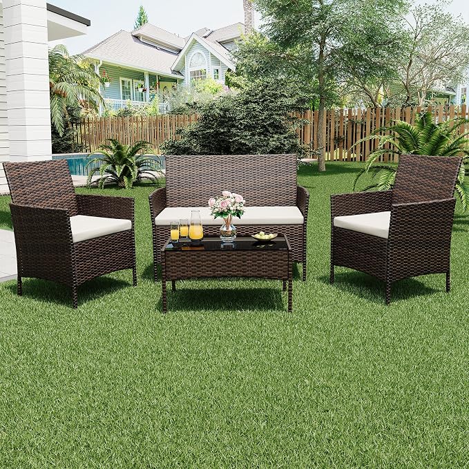 GarveeLife 4-Piece Patio Furniture Set, Rattan Outdoor Furniture - Image 9