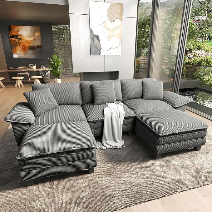 HERA'S HOUSE 124" Modular Sectional Sofa, Oversized U Shaped Couches by HERASHOUSE