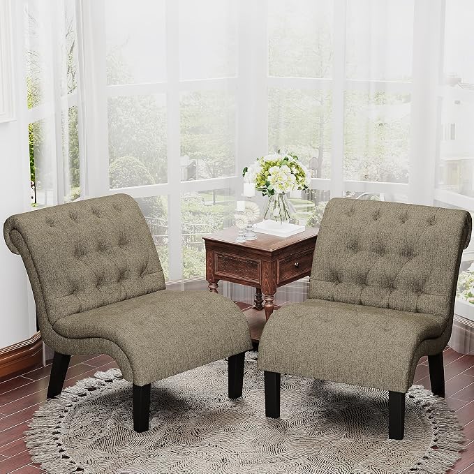 Accent Chairs Set of 2 Modern Armless Living Room Bedroom Side Chairs Button - Image 3