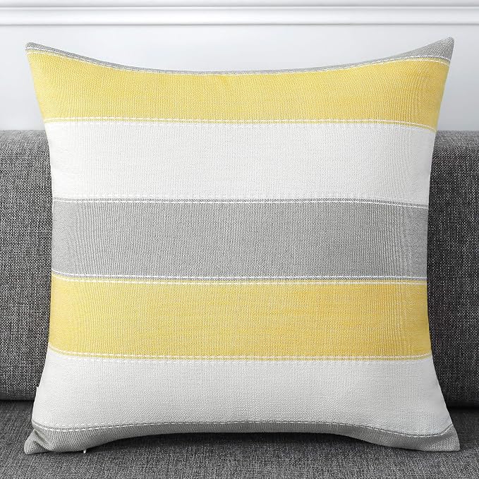AmHoo Pack of 2 Farmhouse Stripe Check Throw Pillow Covers Set Case Cotton - Image 2