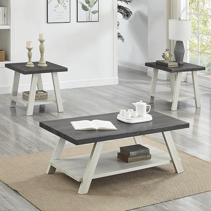 Roundhill Furniture Athens Contemporary 3-Piece Wood Shelf Coffee Table Set by RoundhillFurniture