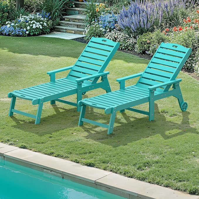 LUE BONA Lounge Chair Outdoor Set of 2, HDPS Chaise Lounge Outdoor by LUEBONA